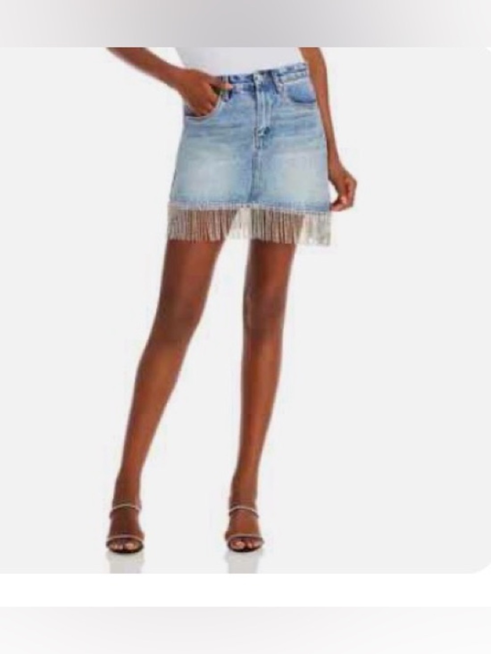 BlankNYC Cotton Rhinestone Fringe Trim Denim Skirt Size 30